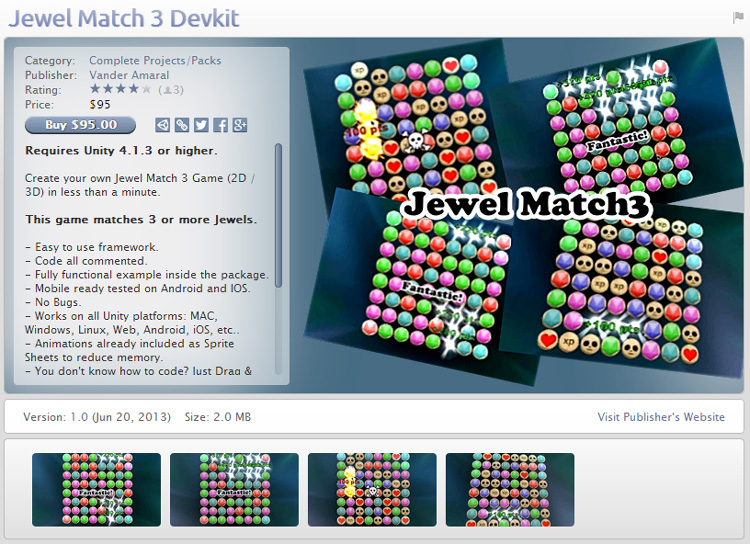 unity3d游戏插件 Jewel Match 3 Devkit 宝石匹配 三消游戏