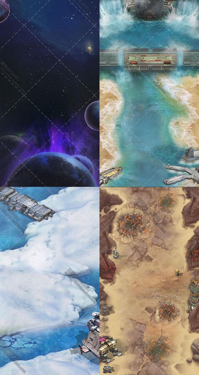 手游游戏素材资源/竖版地图场景2D素材/三国场景机械空战