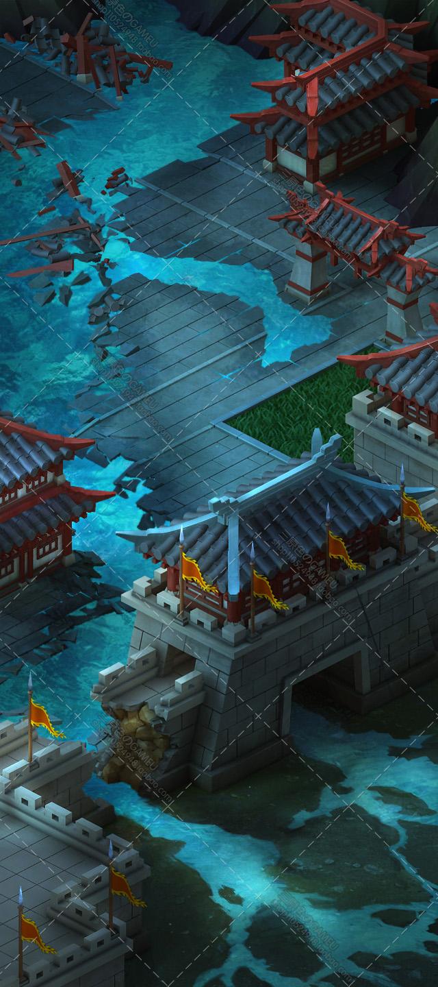 手游游戏素材资源/竖版地图场景2D素材/三国场景机械空战