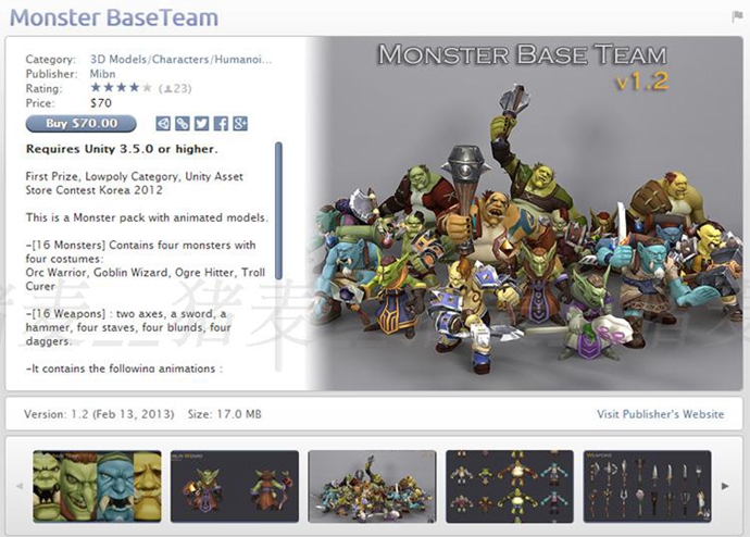 unity3d游戏人物模型 精灵族怪物带动作 Monster BaseTeam v1.2