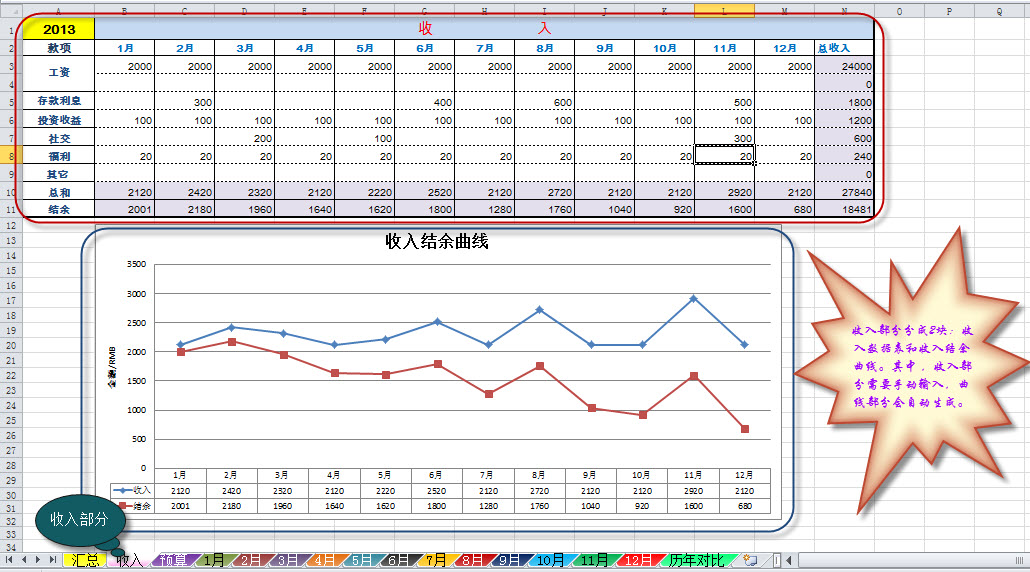 家庭个人理财电子记账本excel表格 流水账收支 财务明细家用软件