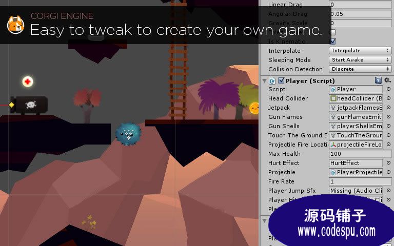 unity2D横版卡通游戏引擎源码 支持移动平台