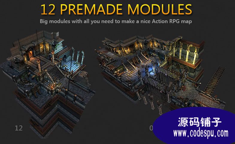 unity3d暗黑风RPG游戏地牢场景Fantasy Action RPG Tileset