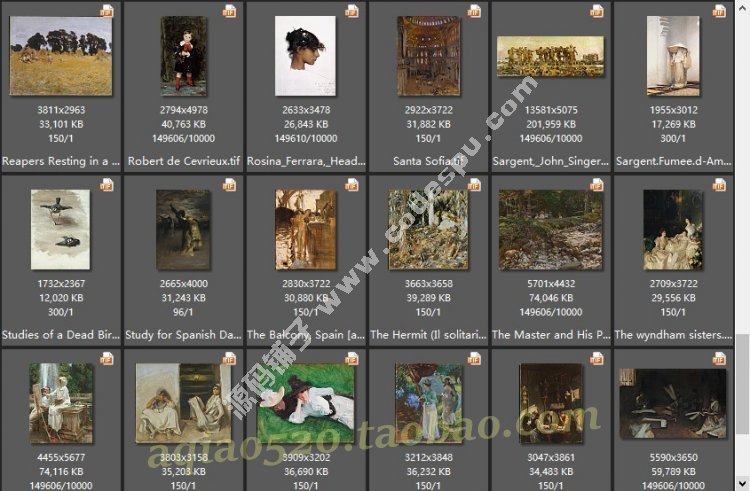美国肖像画家 萨金特 高清油画作品集大图片设计临摹素 材图库75幅