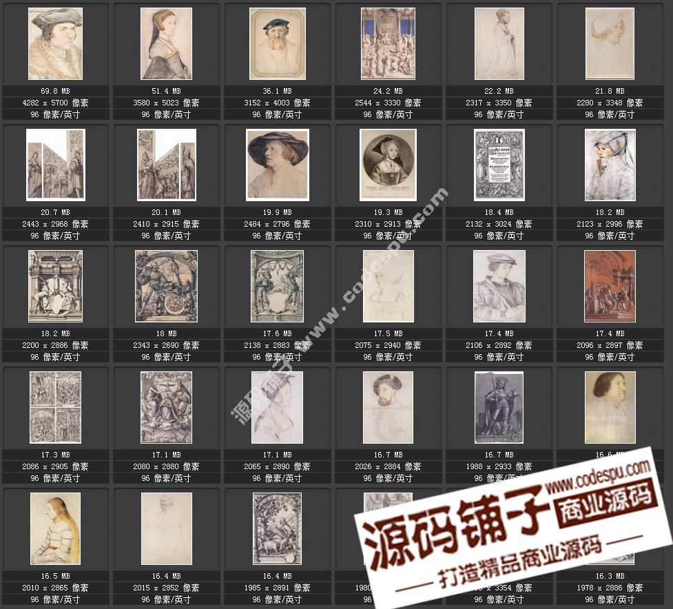 素描类系列图库 Hans Holbein荷尔拜因素描197幅1.91GB