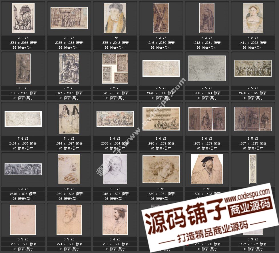 素描类系列图库 Hans Holbein荷尔拜因素描197幅1.91GB