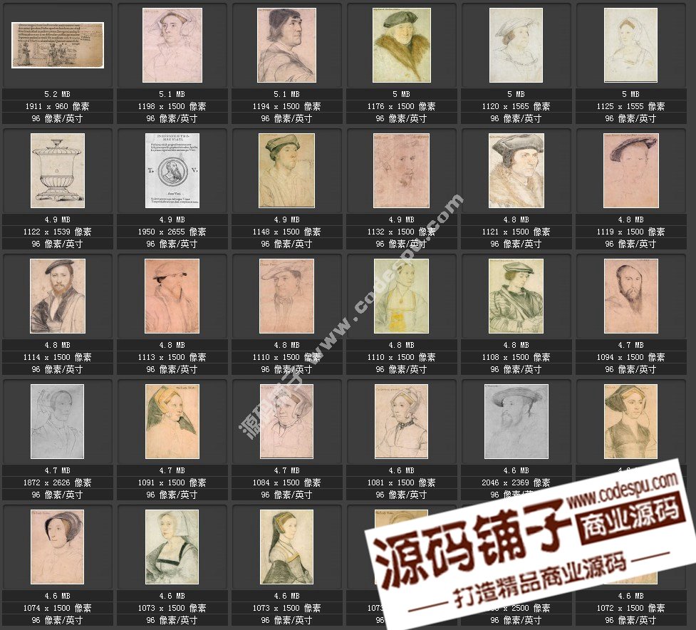 素描类系列图库 Hans Holbein荷尔拜因素描197幅1.91GB