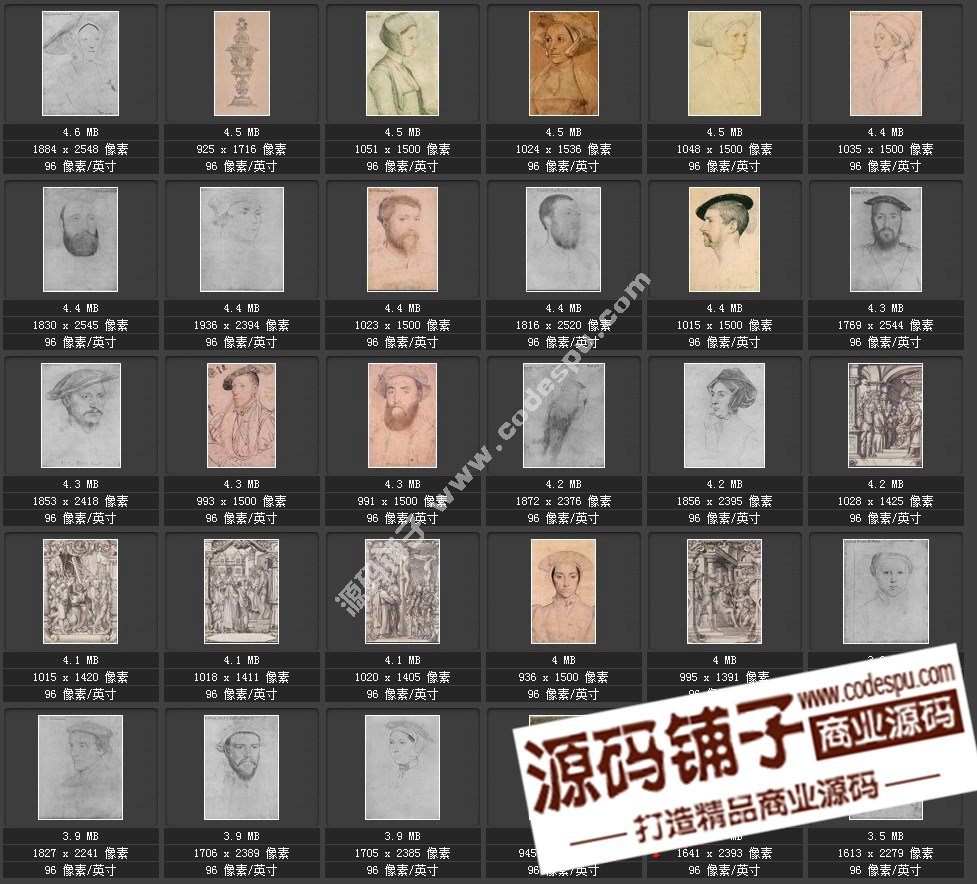 素描类系列图库 Hans Holbein荷尔拜因素描197幅1.91GB
