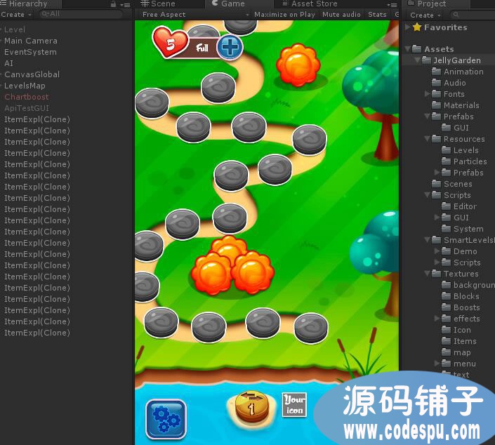 unity三消游戏《果冻花园》源码v1.6 Unity5.3.3 以上版本打开
