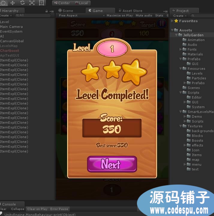unity三消游戏《果冻花园》源码v1.6 Unity5.3.3 以上版本打开