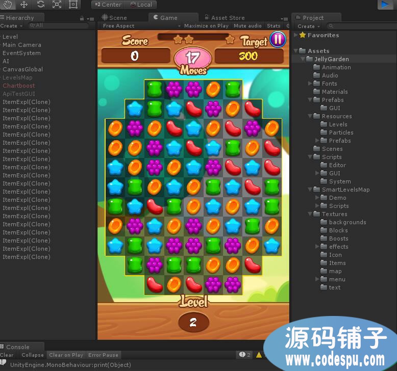 unity三消游戏《果冻花园》源码v1.6 Unity5.3.3 以上版本打开