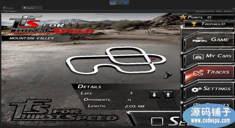 Unity 3D《极品狂暴飞车》游戏源码_unity5.2版本实测可用