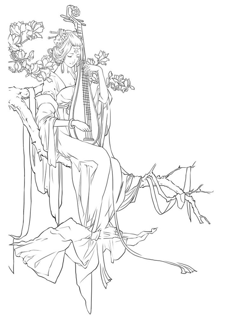 古风人物手绘线稿sai手绘插画美术绘画临摹上色素材1