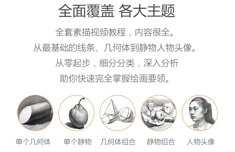 素描视频教程 绘画入门自学全套静物临摹人物石膏头像几何体