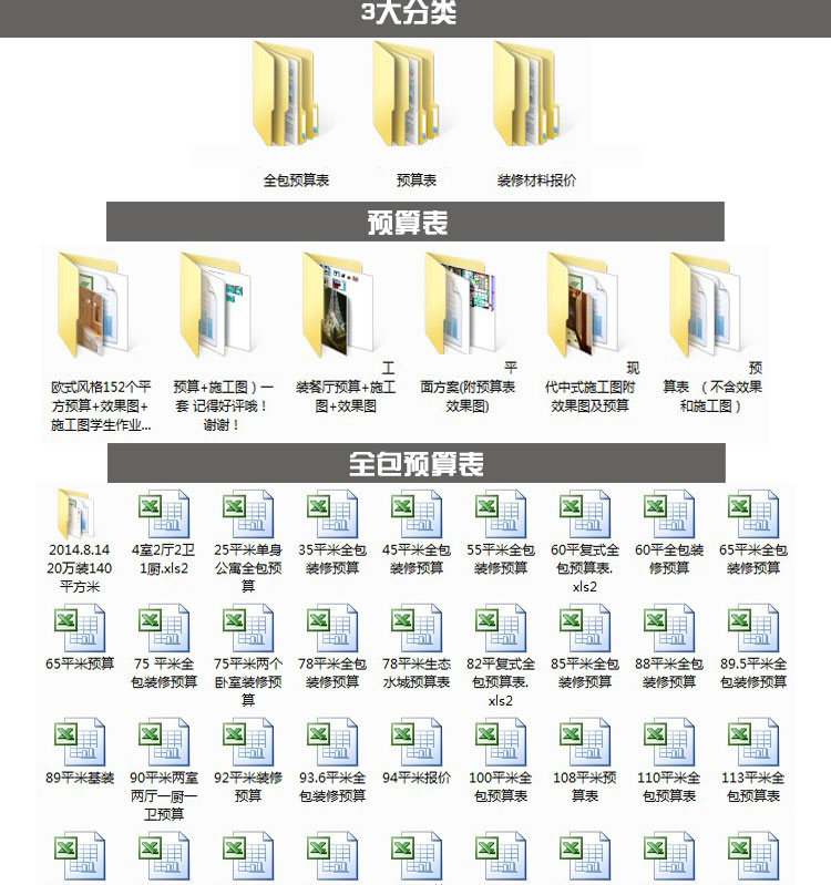室内装饰装修清单报价表格 家装工装cad图纸 新装修预算表模板