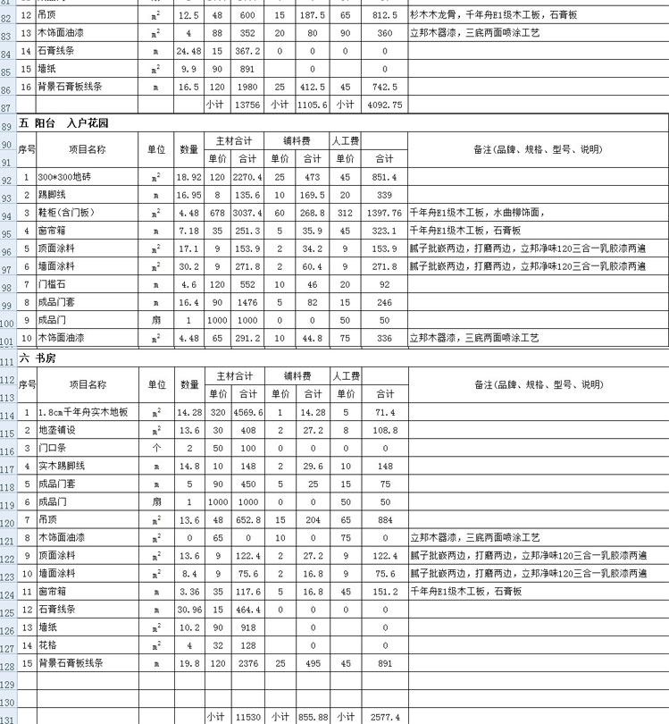 室内装饰装修清单报价表格 家装工装cad图纸 新装修预算表模板