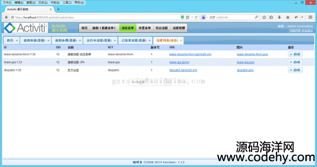 Activiti5+Spring+Hibernateٹjava WebʵDemoĿԴ